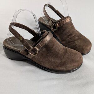 Vionic Brown Bronze Suede Metallic Detail Platform Mules Comfort Shoes Adelaide